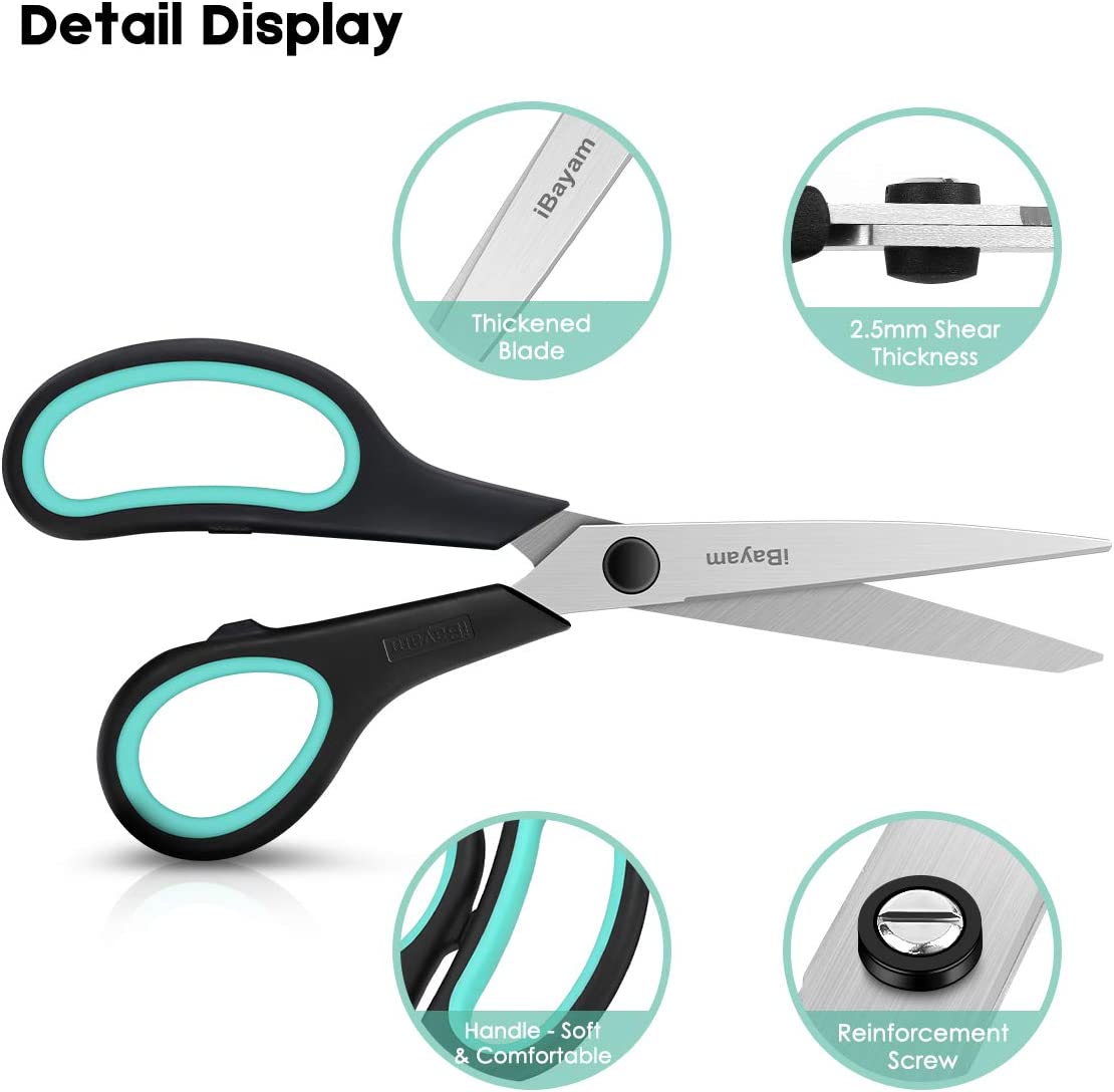 Scissors, iBayam 8 Multipurpose Scissors Bulk 3-Pack, Ultra